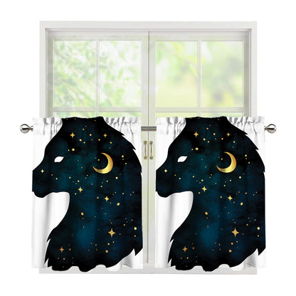 Moon And Stars Wolf Spirit Print Tier Curtains