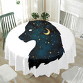 Moon And Stars Wolf Spirit Print Waterproof Round Tablecloth