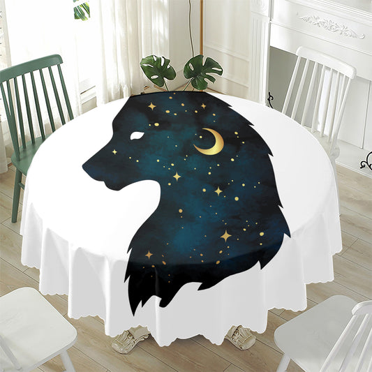 Moon And Stars Wolf Spirit Print Waterproof Round Tablecloth