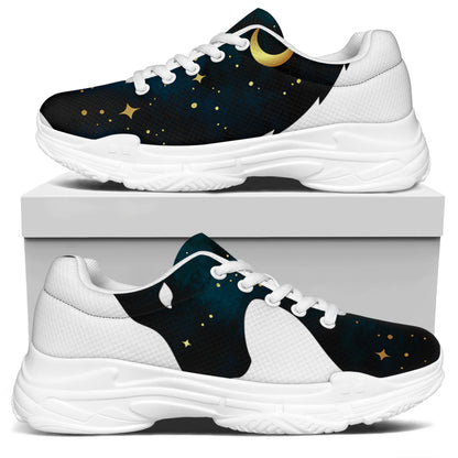 Moon And Stars Wolf Spirit Print White Chunky Shoes