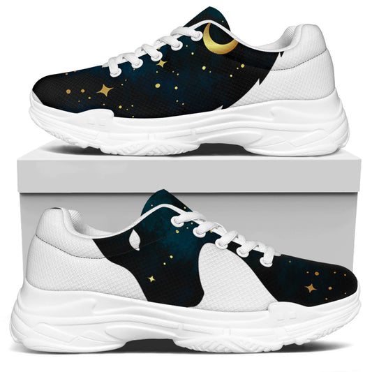 Moon And Stars Wolf Spirit Print White Chunky Shoes