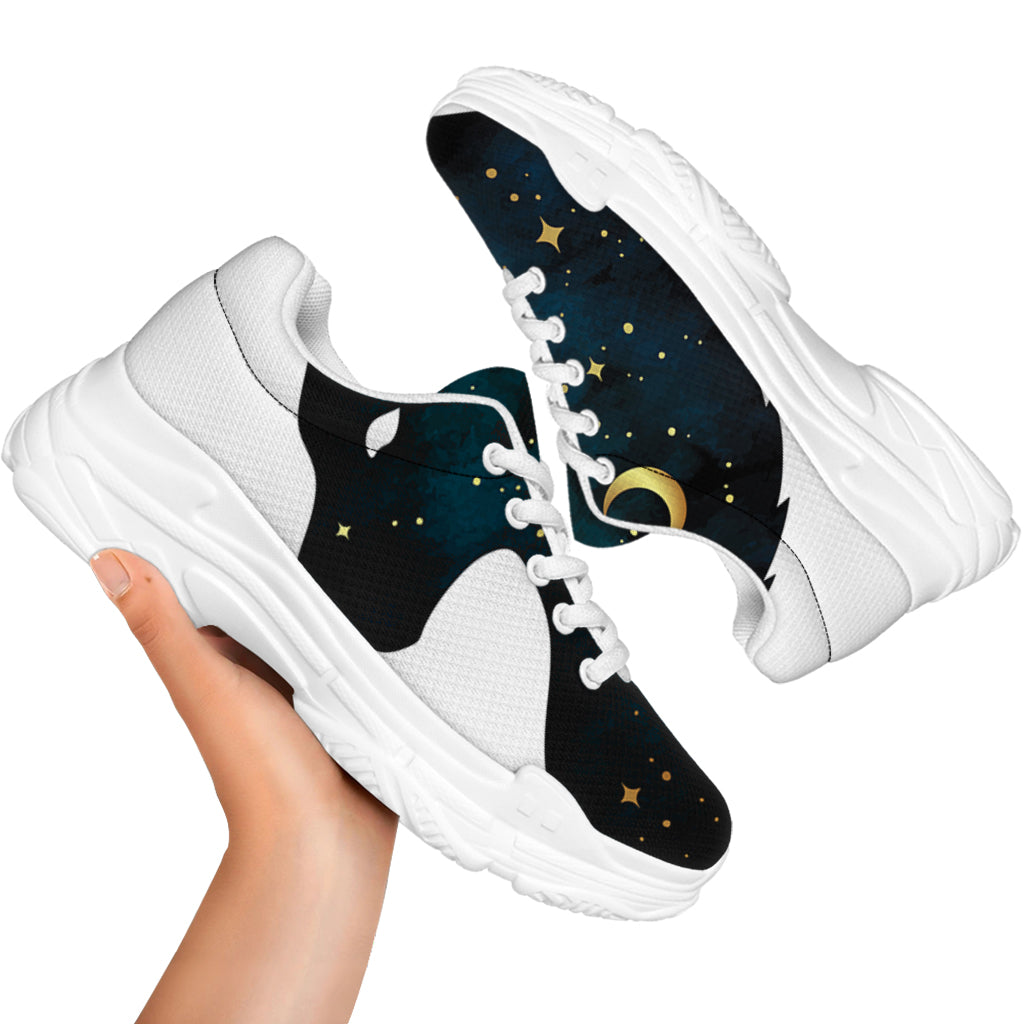 Moon And Stars Wolf Spirit Print White Chunky Shoes
