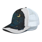 Moon And Stars Wolf Spirit Print White Mesh Trucker Cap