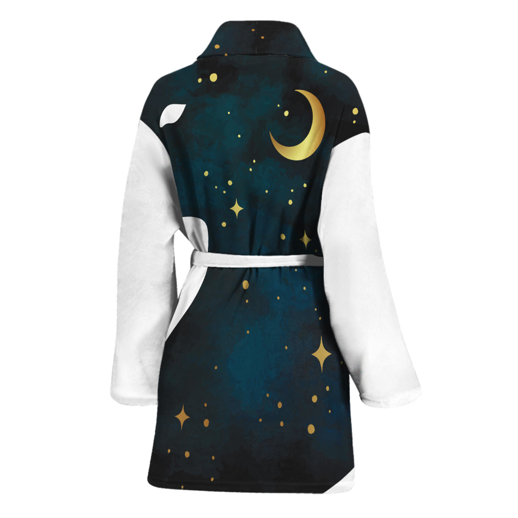 Moon And Stars Wolf Spirit Print Women's Bathrobe