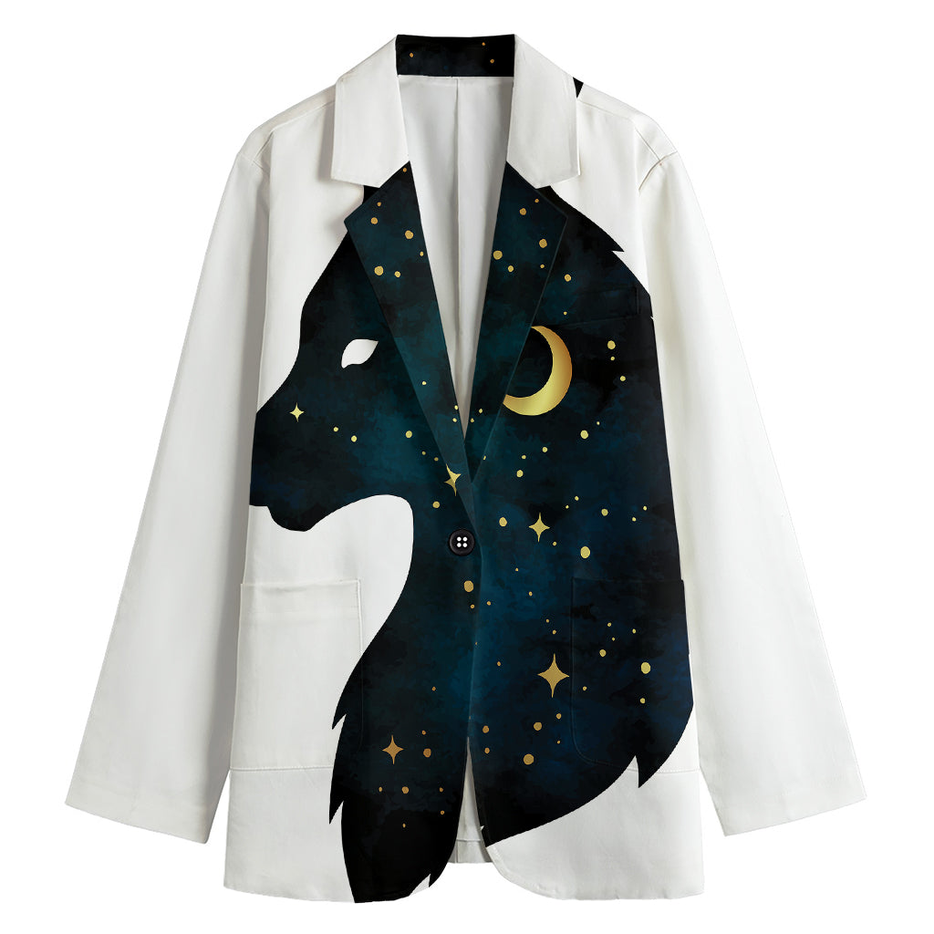 Moon And Stars Wolf Spirit Print Women's Blazer