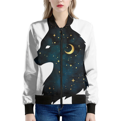 Moon And Stars Wolf Spirit Print Women's Bomber Jacket