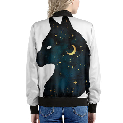 Moon And Stars Wolf Spirit Print Women's Bomber Jacket