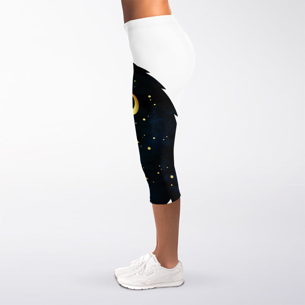 Moon And Stars Wolf Spirit Print Women's Capri Leggings