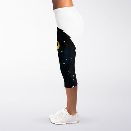 Moon And Stars Wolf Spirit Print Women's Capri Leggings