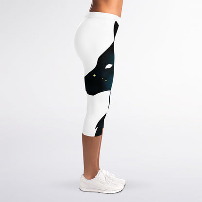 Moon And Stars Wolf Spirit Print Women's Capri Leggings