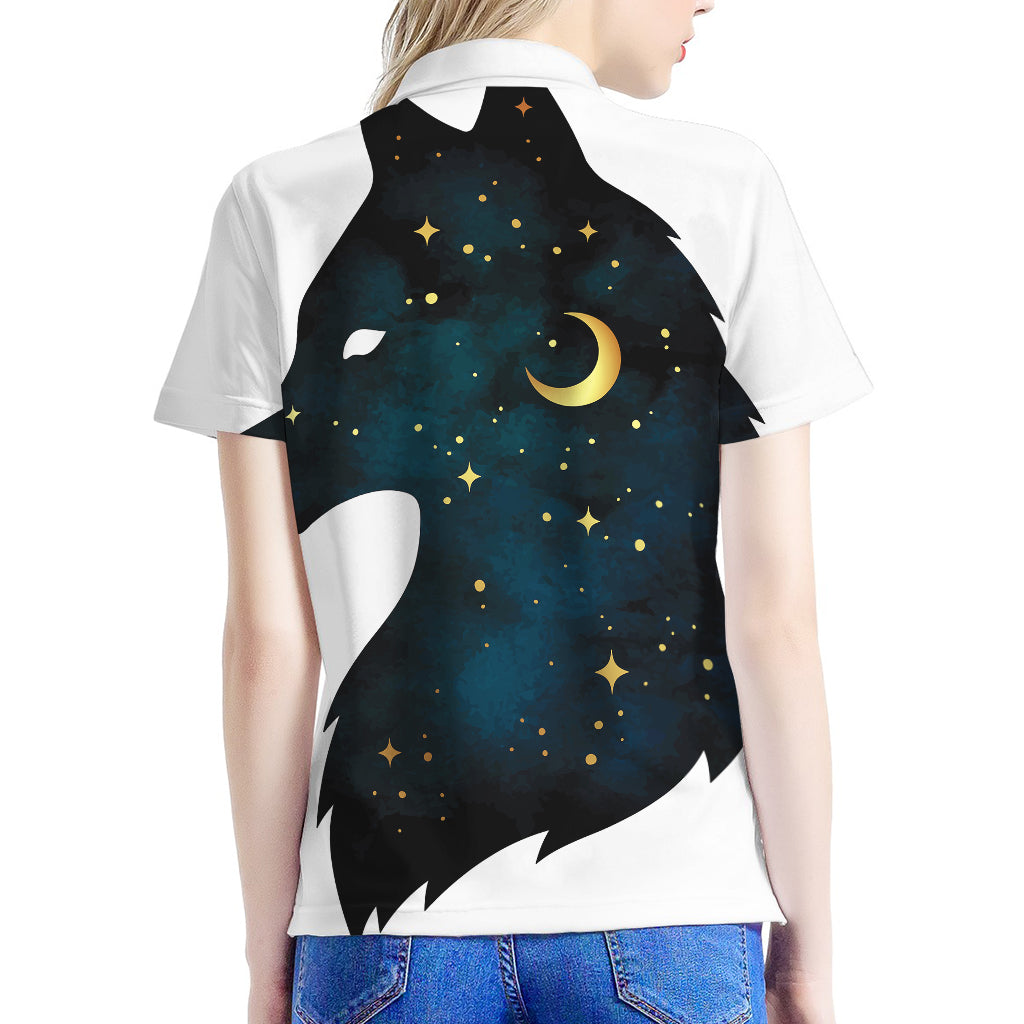 Moon And Stars Wolf Spirit Print Women's Polo Shirt