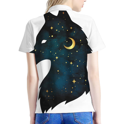 Moon And Stars Wolf Spirit Print Women's Polo Shirt