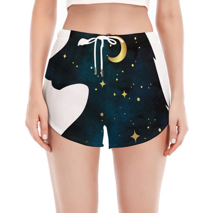 Moon And Stars Wolf Spirit Print Women's Split Running Shorts