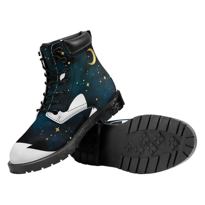 Moon And Stars Wolf Spirit Print Work Boots