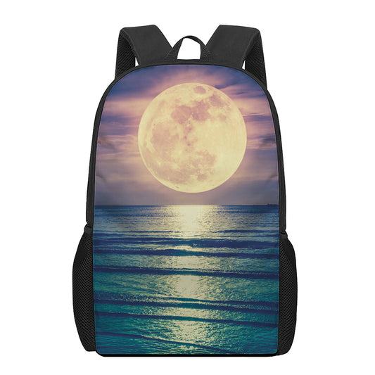 Moon Beach Print 17 Inch Backpack
