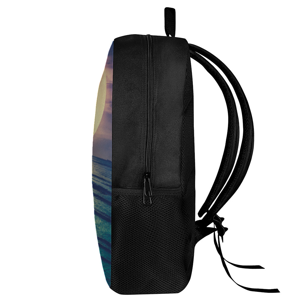 Moon Beach Print 17 Inch Backpack