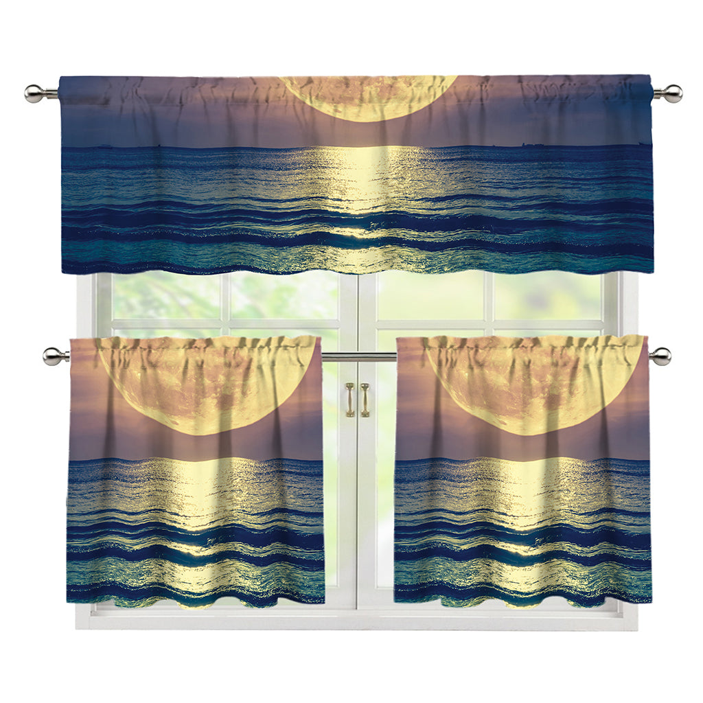 Moon Beach Print 3 Piece Kitchen Curtains