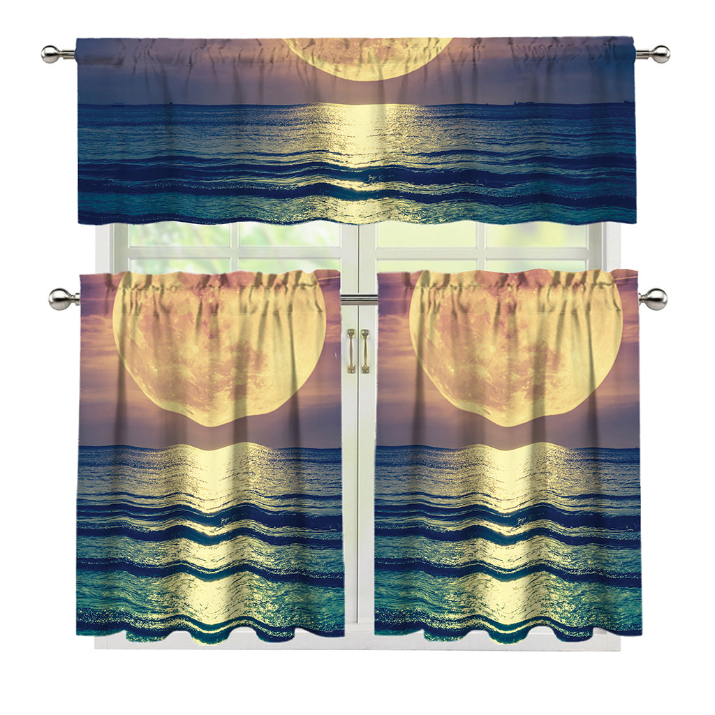 Moon Beach Print 3 Piece Kitchen Curtains