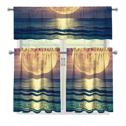 Moon Beach Print 3 Piece Kitchen Curtains