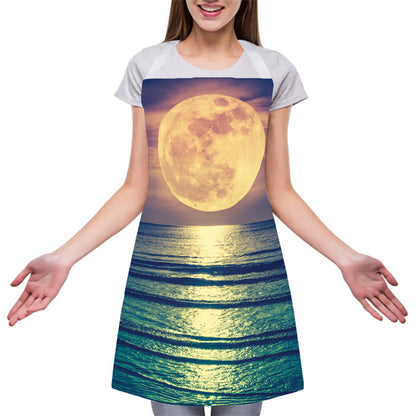 Moon Beach Print Adjustable Apron