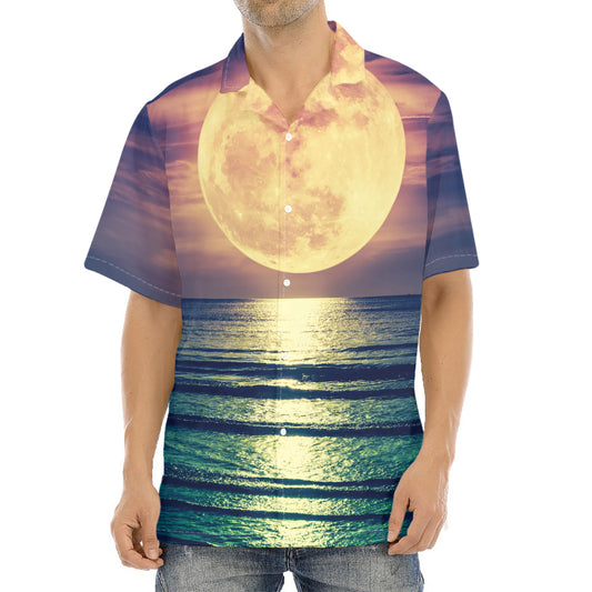 Moon Beach Print Aloha Shirt