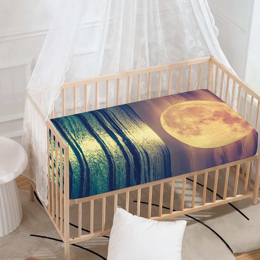 Moon Beach Print Baby Crib Sheet