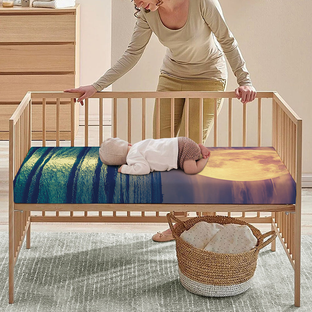 Moon Beach Print Baby Crib Sheet