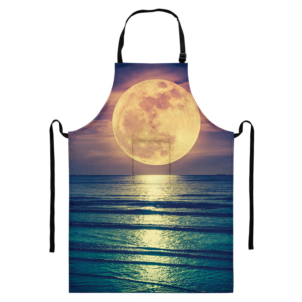 Moon Beach Print Bib Apron With Pocket