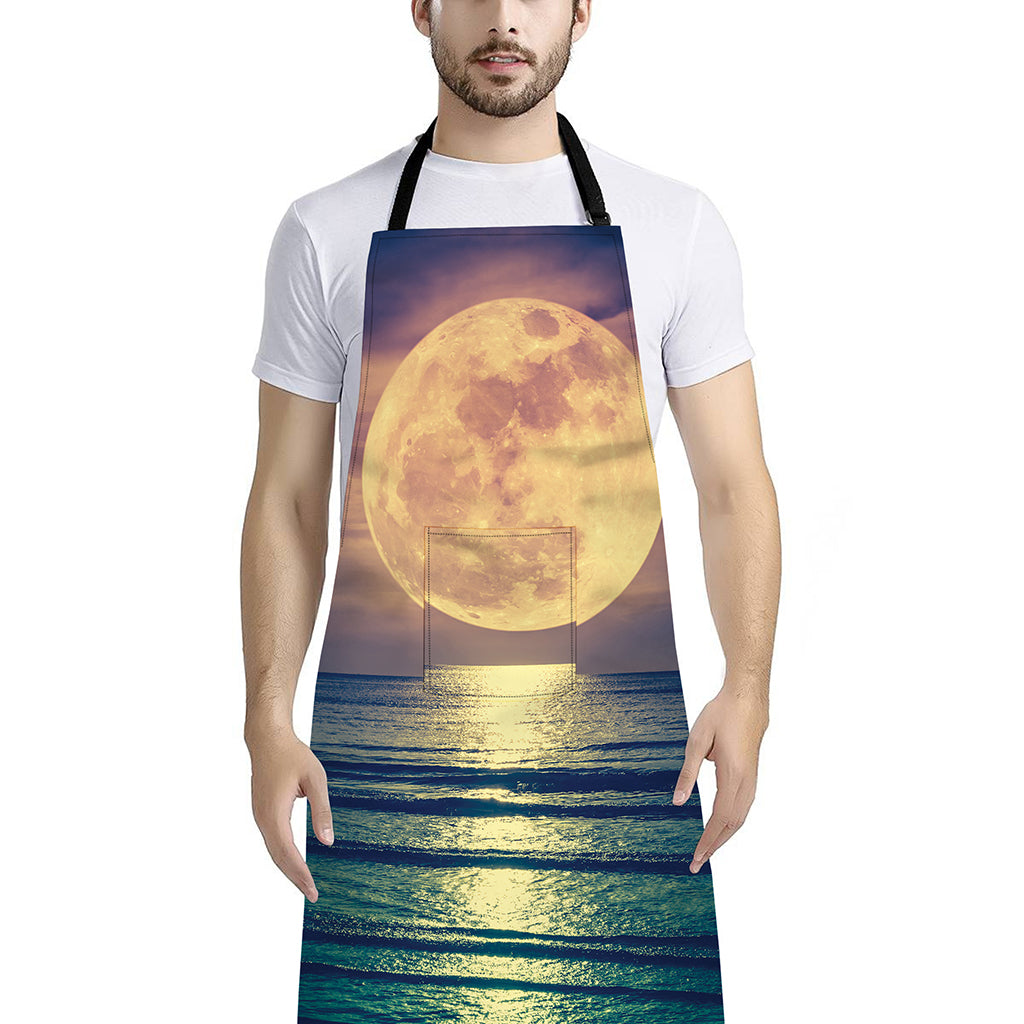 Moon Beach Print Bib Apron With Pocket