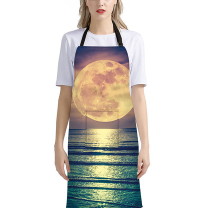 Moon Beach Print Bib Apron With Pocket