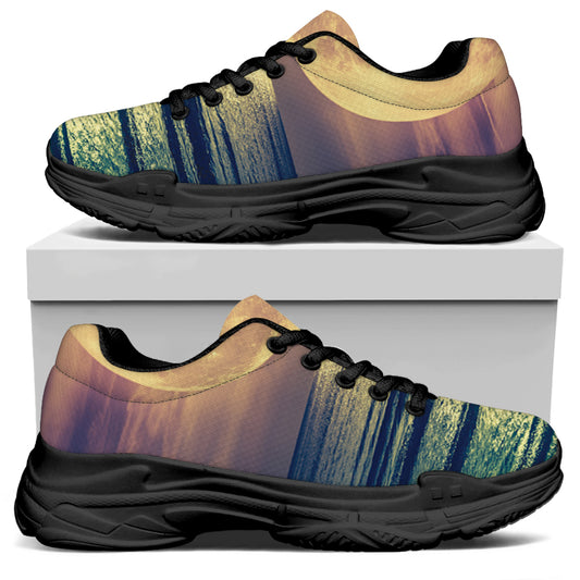 Moon Beach Print Black Chunky Shoes