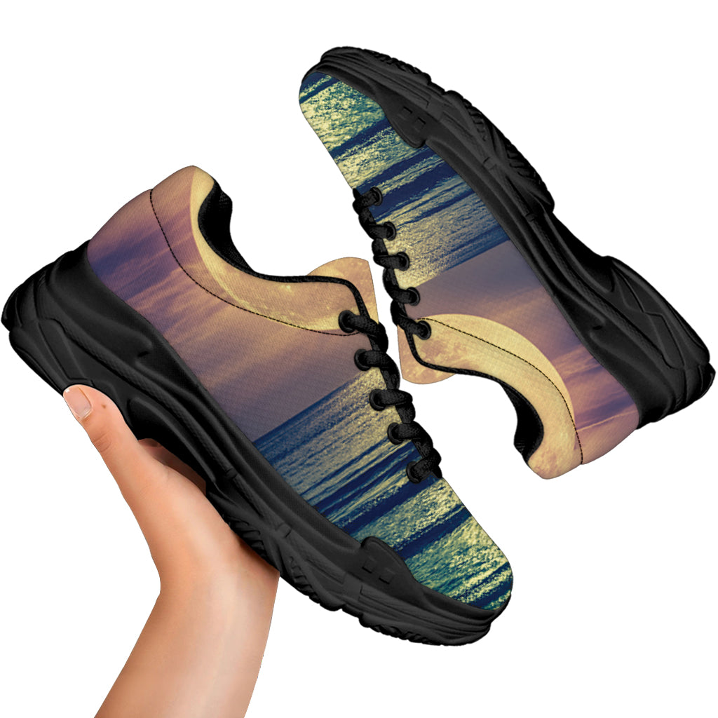 Moon Beach Print Black Chunky Shoes