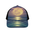 Moon Beach Print Black Mesh Trucker Hat