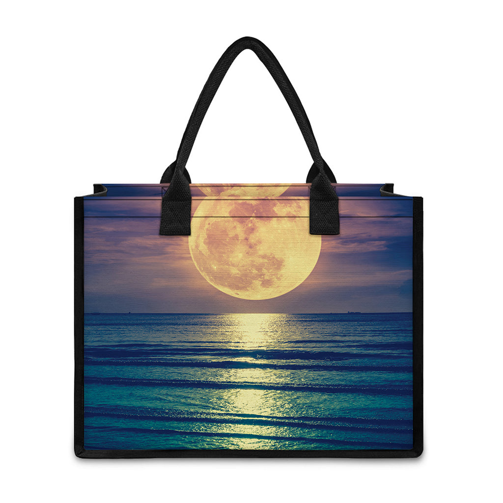 Moon Beach Print Canvas Tote Bag