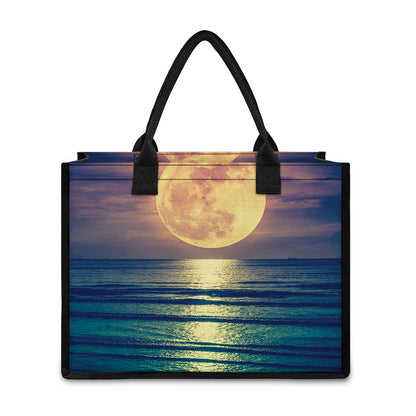 Moon Beach Print Canvas Tote Bag