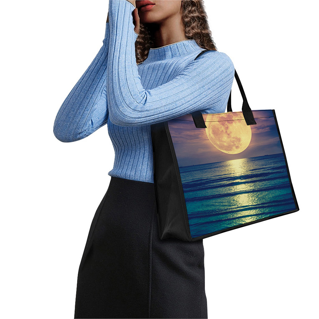 Moon Beach Print Canvas Tote Bag
