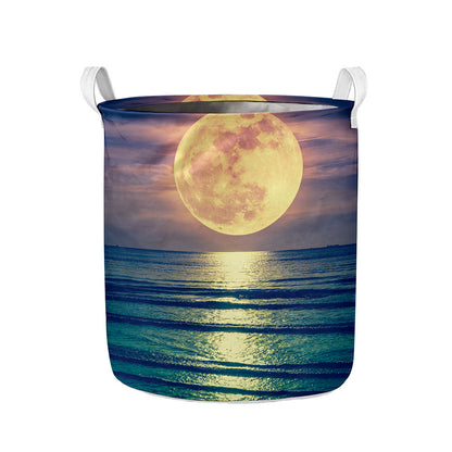 Moon Beach Print Collapsible Laundry Basket
