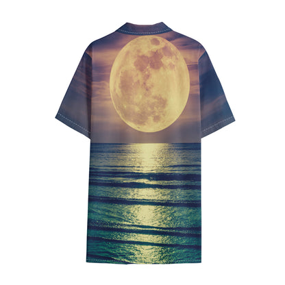 Moon Beach Print Cotton Hawaiian Shirt
