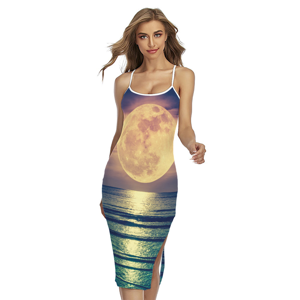 Moon Beach Print Cross Back Cami Dress