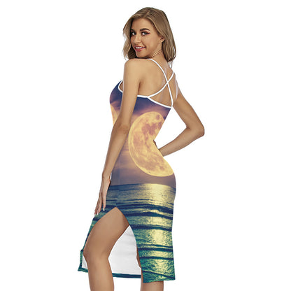 Moon Beach Print Cross Back Cami Dress