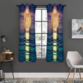 Moon Beach Print Grommet Curtain Panels