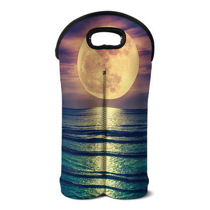 Moon Beach Print Double Neoprene Wine Tote