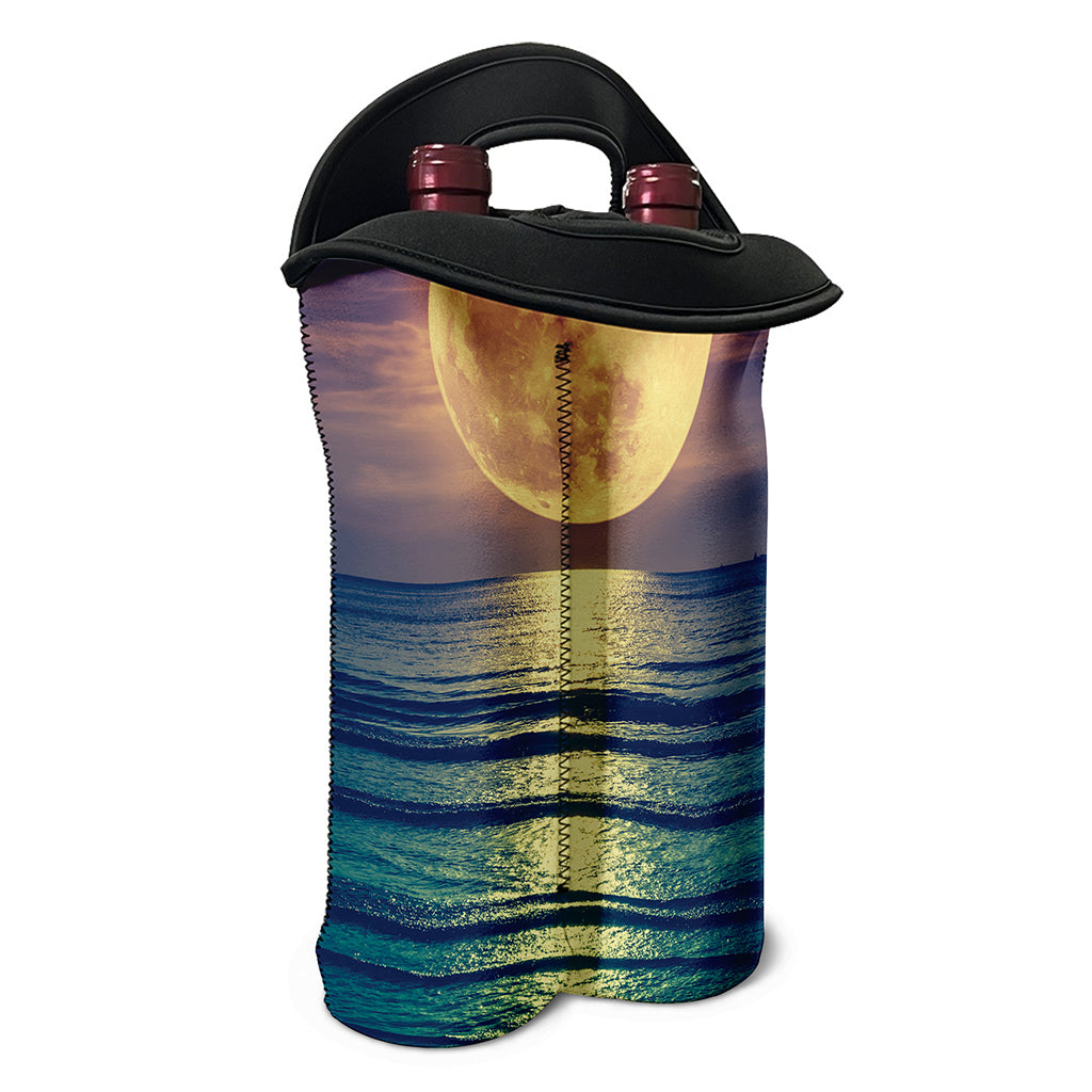 Moon Beach Print Double Neoprene Wine Tote