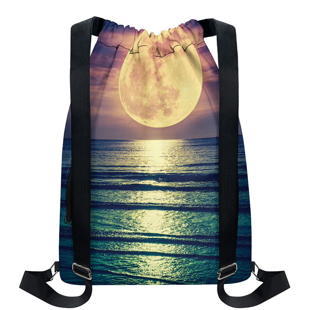 Moon Beach Print Drawstring Backpack