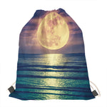 Moon Beach Print Drawstring Bag
