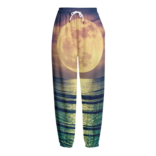 Moon Beach Print Fleece Lined Knit Pants