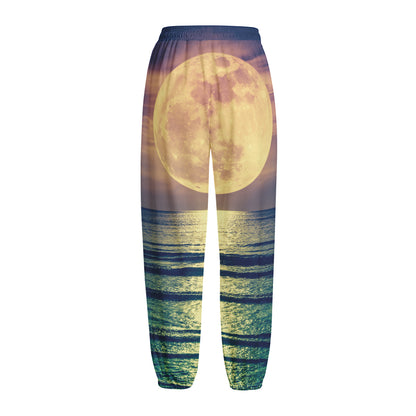 Moon Beach Print Fleece Lined Knit Pants