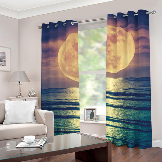 Moon Beach Print Grommet Curtains