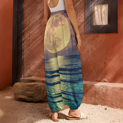 Moon Beach Print Harem Pants