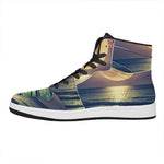 Moon Beach Print High Top Leather Sneakers